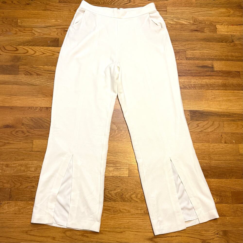 Dress the Population Women’s XXL White Textured Slit Trousers Pants Chic Classic